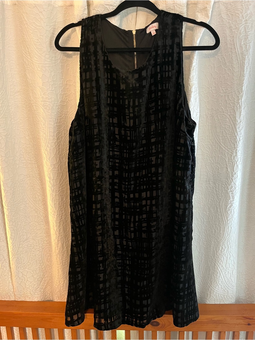 Pixley Black Velvet Grid-Pattern Mini Dress